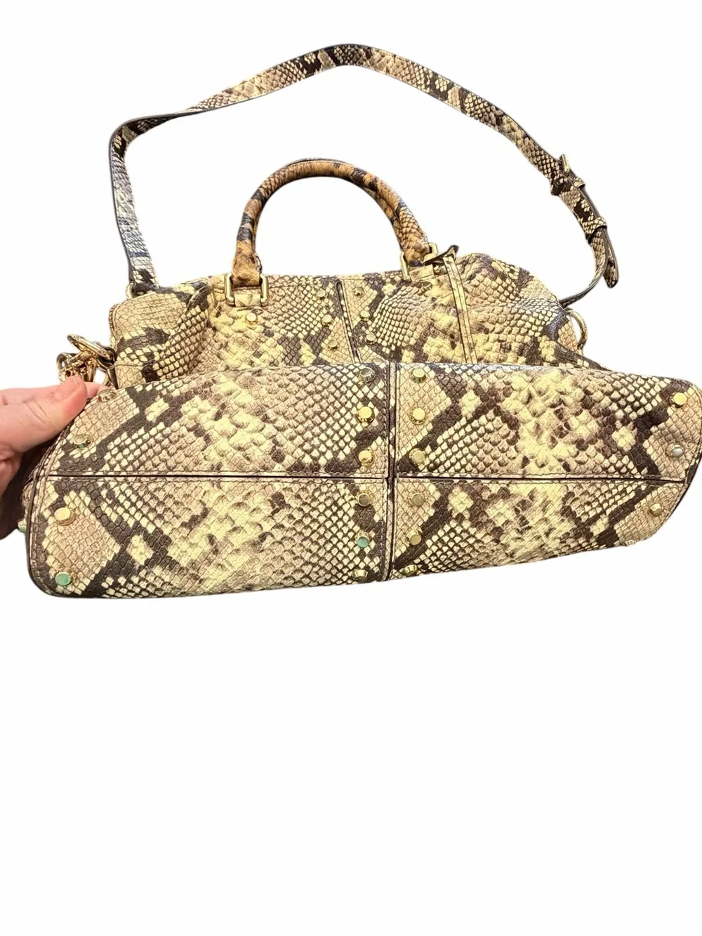 Michael Kors Uptown Astor Python Snake Embossed Leather Studs Satchel Crossbody